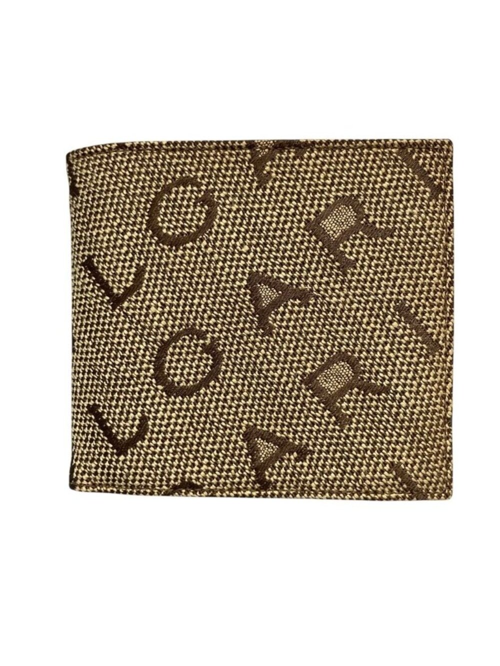 Bvlgari Logo Jacquard Compact Wallet Bifold Beige Brown